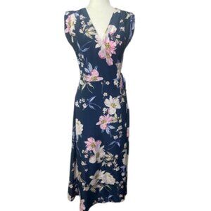 Yumi Kim women's M 100% silk large floral print true wrap dress v neck EUC